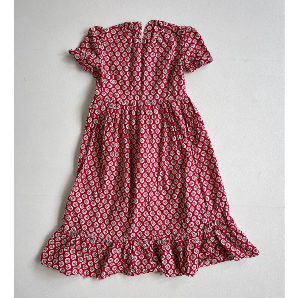 Vtg 80s Red floral Handmade Babydoll Prairie Dress / Cottagecore Retro Cute